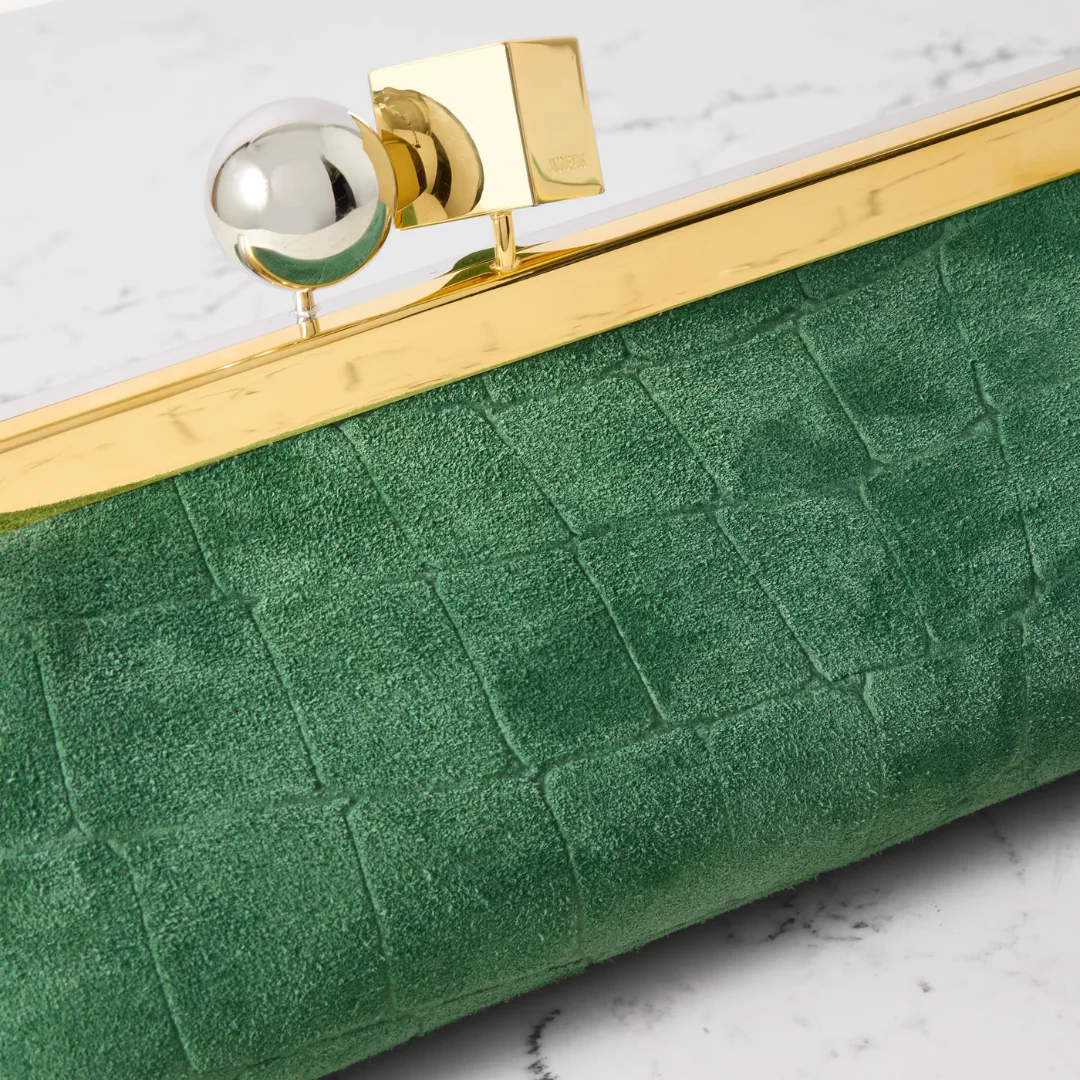 JACQUEMUS LE SALON SUEDE CLUTCH WITH CROCODILE-EFFECT