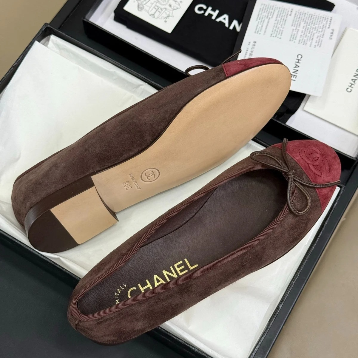 CHANEL 25 BORDEAUX CAVIAR & BALLERINA FLATS SET
