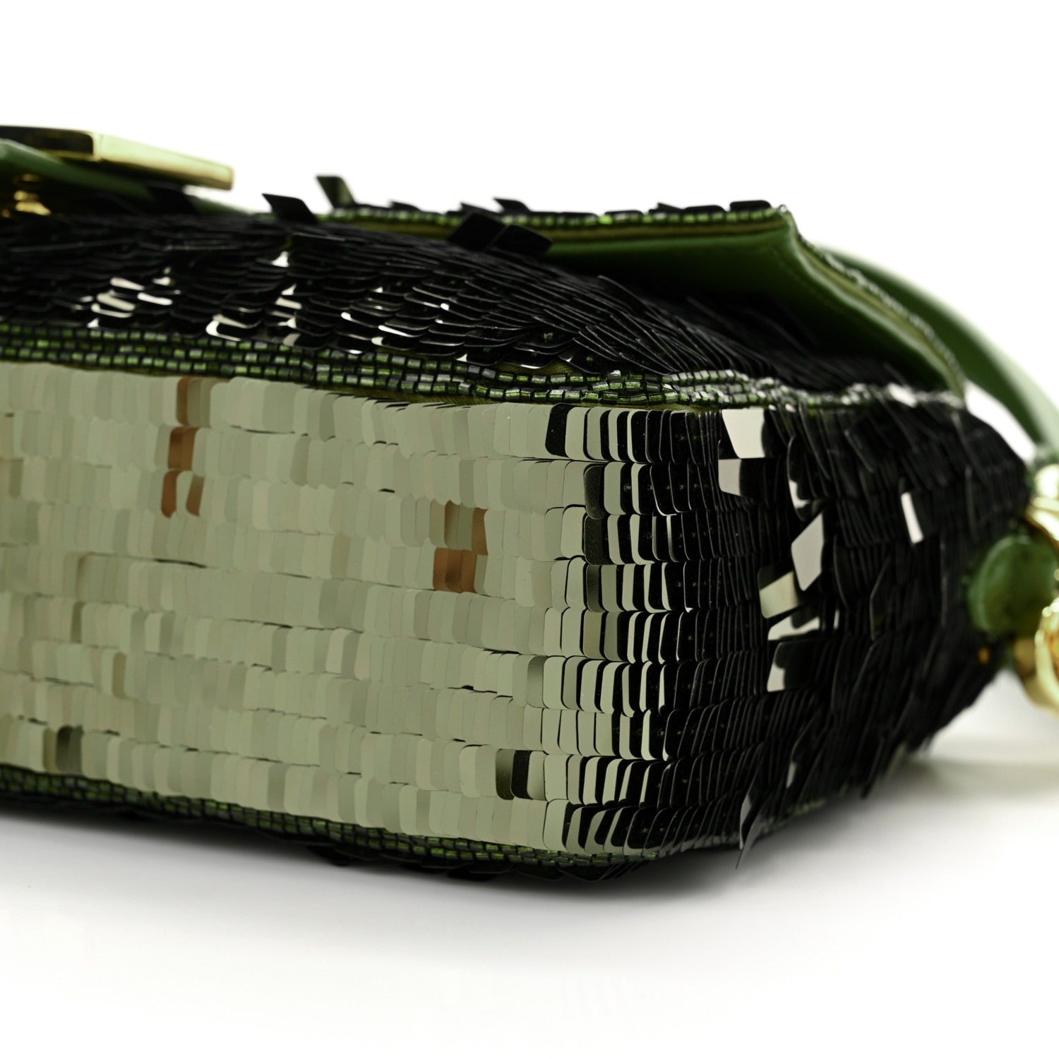FENDI BAGUETTE BAG IN GREEN SEQUINS AND LEATHER